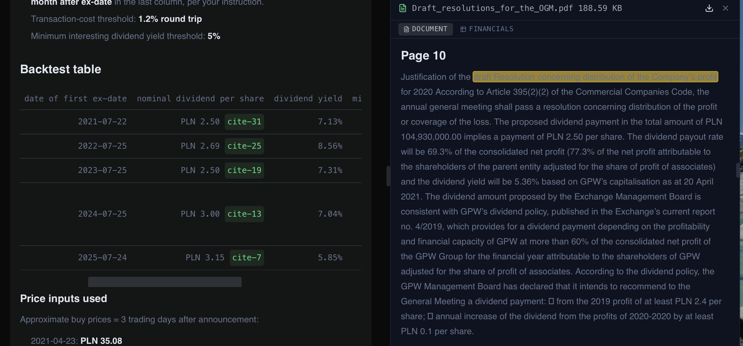 CEEWire citation linking an agent response to the source regulatory filing